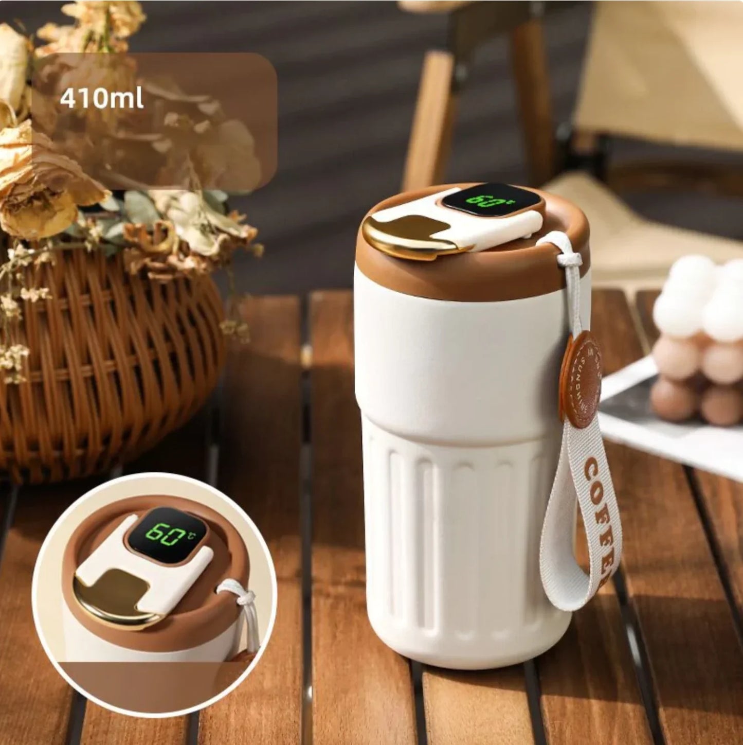 Taza Térmica Compacta Con Indicador De Temperatura - Taza De 410 Ml Para Bebidas Frías Y Calientes