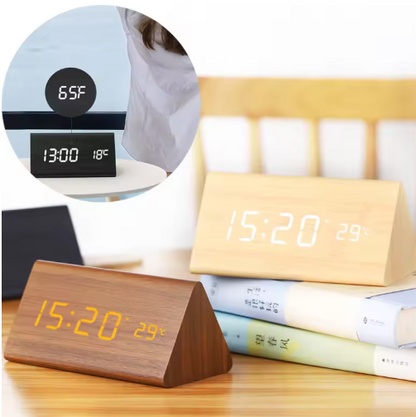 Reloj de Madera Led con Activación por Voz