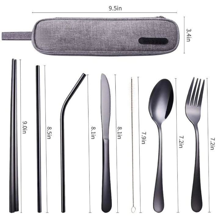 Conjunto Compacto de Cubiertos de Acero Inoxidable para Llevar Sistema de Cubiertos de Acero Inoxidable para Llevar