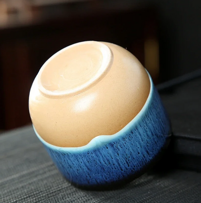 Taza De Cerámica Hecha A Mano - Azul Glazed Tea Bowl
