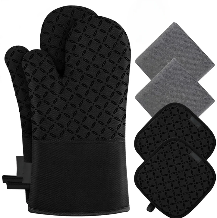 Juego de 6 Piezas de Guantes y Manoplas para Horno Resistentes Al Calor