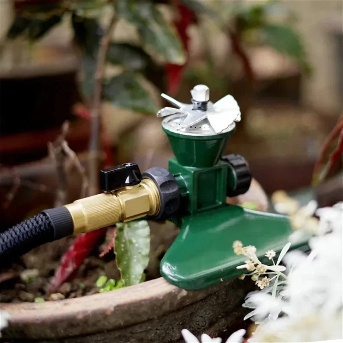 Aspersor De Césped Metálico Giratorio Automático De 360 Grados - Eficaz Cabezal De Riego De Jardín