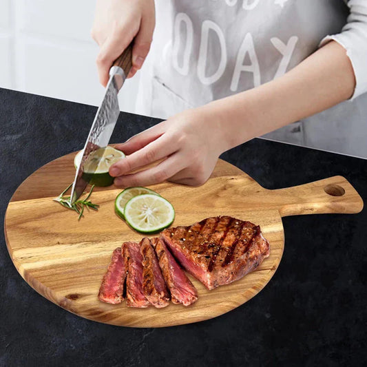Pelador De Pizza Y Tabla De Servir De Madera De Acacia Con Asa