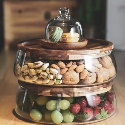 Barreño De Cristal Con Tapa De Madera - Robusto Recipiente Para Guardar Aperitivos Y Dulces Barreño De Cristal Con Tapa De Madera - Robusto Recipiente Para Guardar Aperitivos Y Dulces