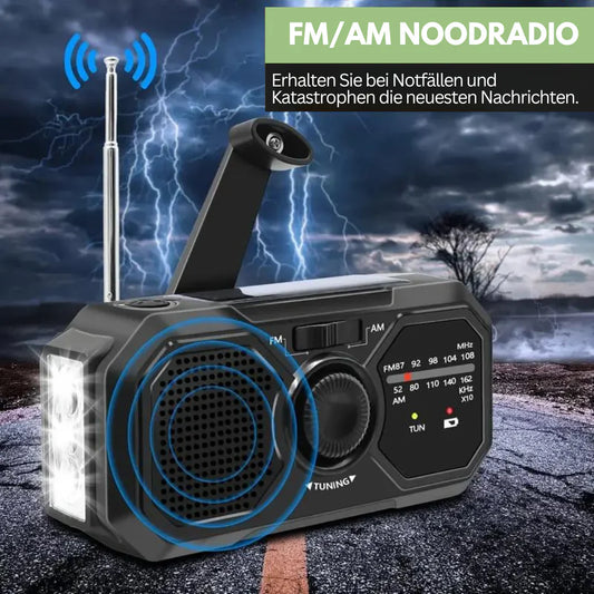 Radio De Emergencia Portátil Con Panel Solar Y Manivela De Mano - Recepción Fm / Am Y Función De Banco De Energía