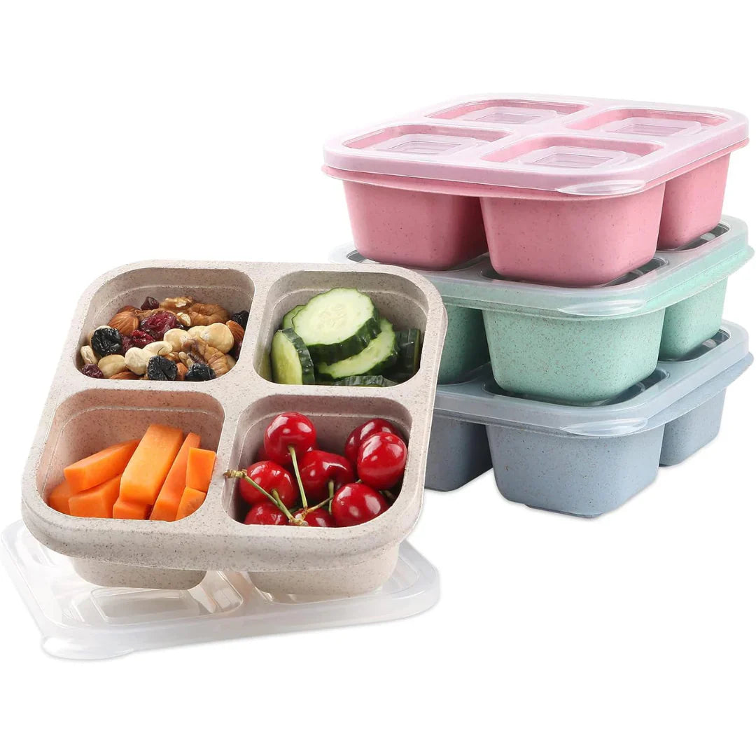Cajas De 4 Compartimentos Para Comida Preparada De Estilo Bento En Un Pack De 4 - Sostenibles Y Prácticas