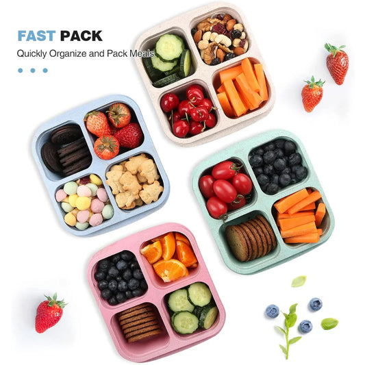 Cajas De 4 Compartimentos Para Comida Preparada De Estilo Bento En Un Pack De 4 - Sostenibles Y Prácticas