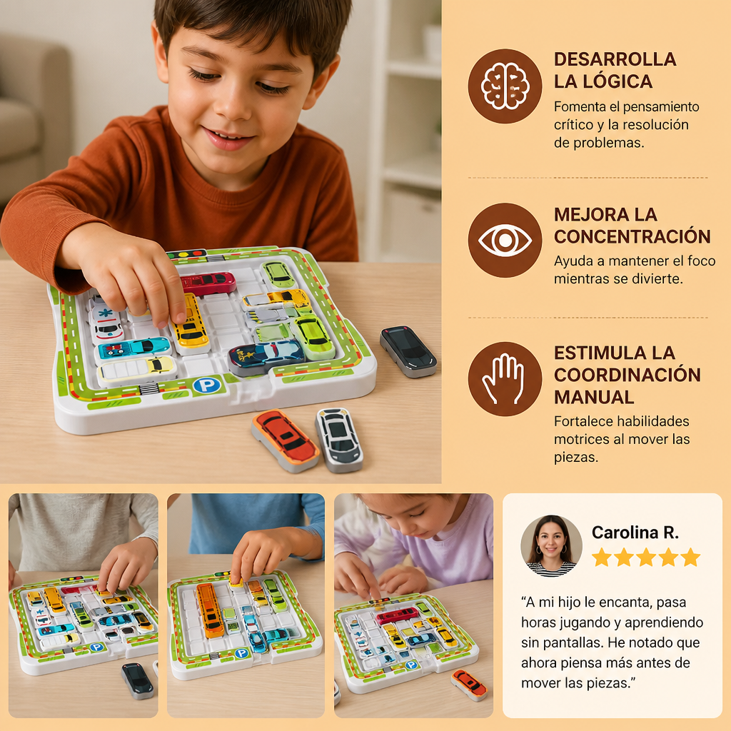 Pensamiento lógico – rompecabezas de estacionamiento de autos para niños