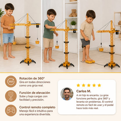 Grúa torre a control remoto – juguete de construcción con giro de 360° y función de elevación