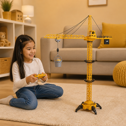 Grúa torre a control remoto – juguete de construcción con giro de 360° y función de elevación