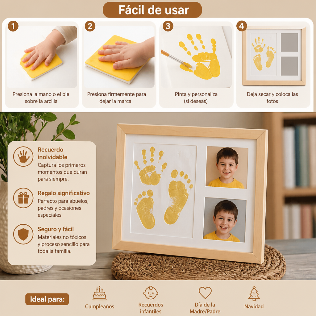 Kit de marco de recuerdo DIY para niños – huella de mano y portafotos