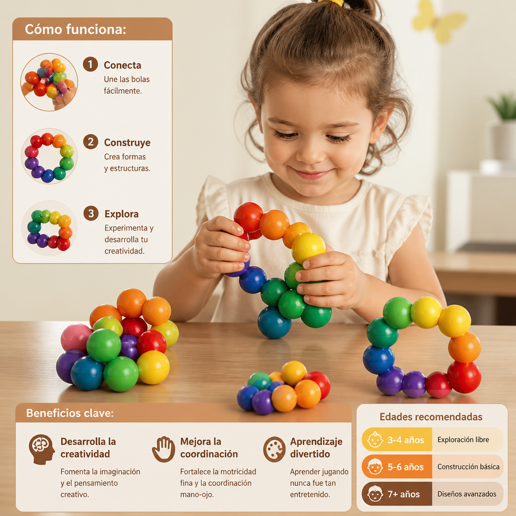 Set de construcción 3D con bolas de colores – juguete educativo creativo para niños que desarrolla la motricidad fina