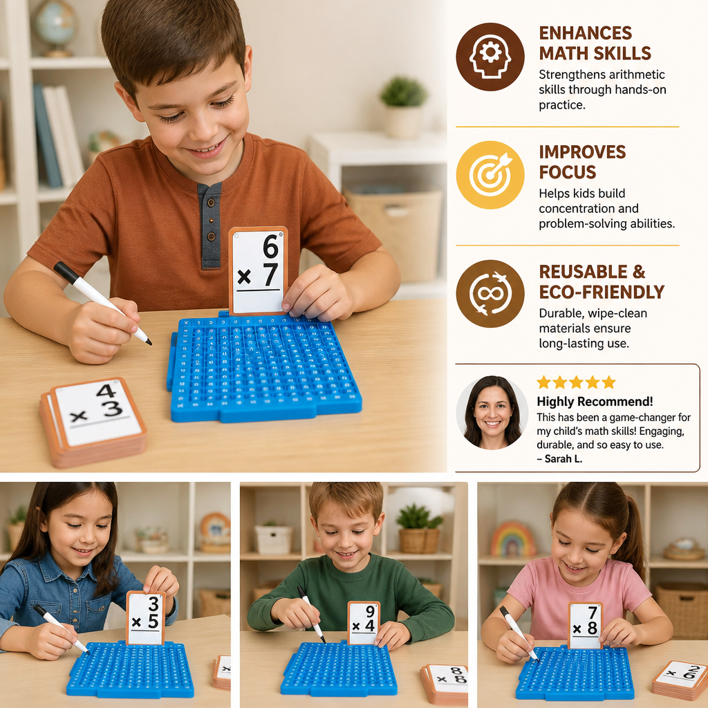 Set de tarjetas para aprender matemáticas con tablero de cálculo – Suma, resta, multiplicación y división
