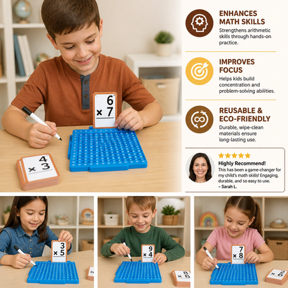 Set de tarjetas para aprender matemáticas con tablero de cálculo – Suma, resta, multiplicación y división