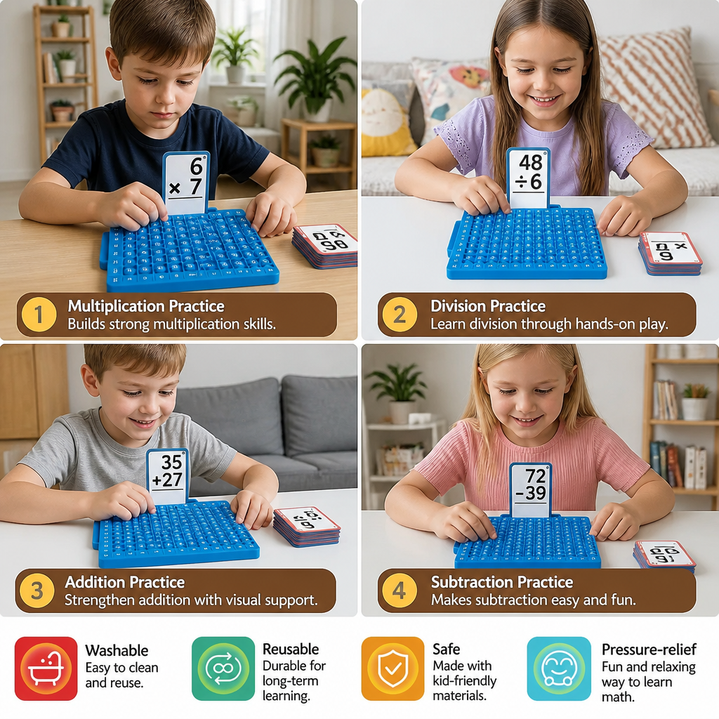 Set de tarjetas para aprender matemáticas con tablero de cálculo – Suma, resta, multiplicación y división