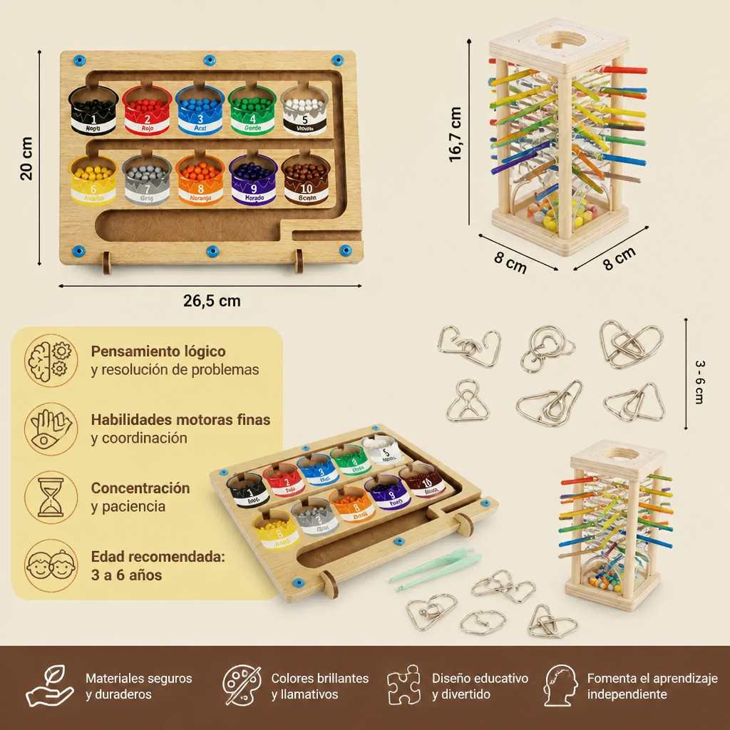 Set de Rompecabezas Montessori de Juego y Desarrollo de 3 Piezas para Niños