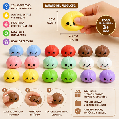 Calendario de Adviento de dumplings blanditos con sorpresas para apretar