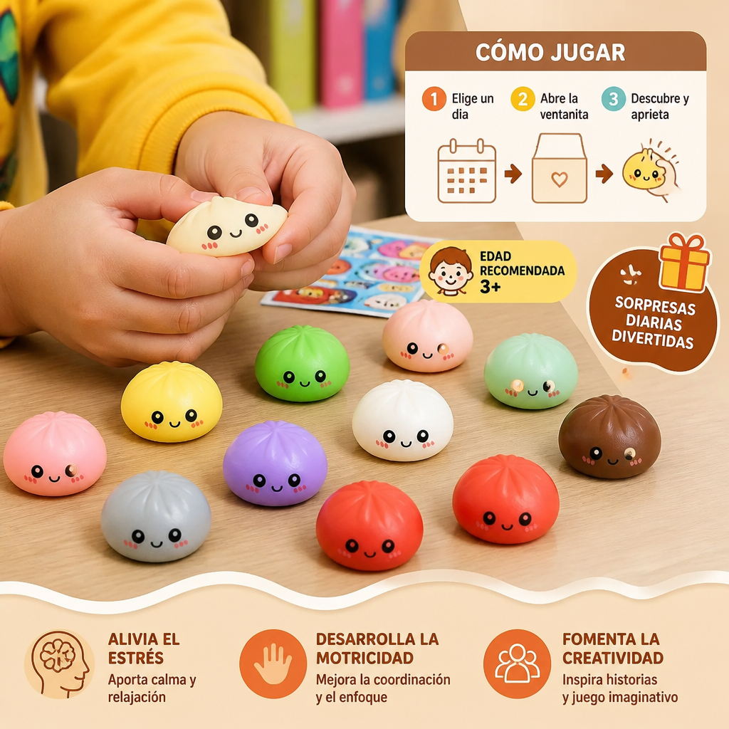 Calendario de Adviento de dumplings blanditos con sorpresas para apretar