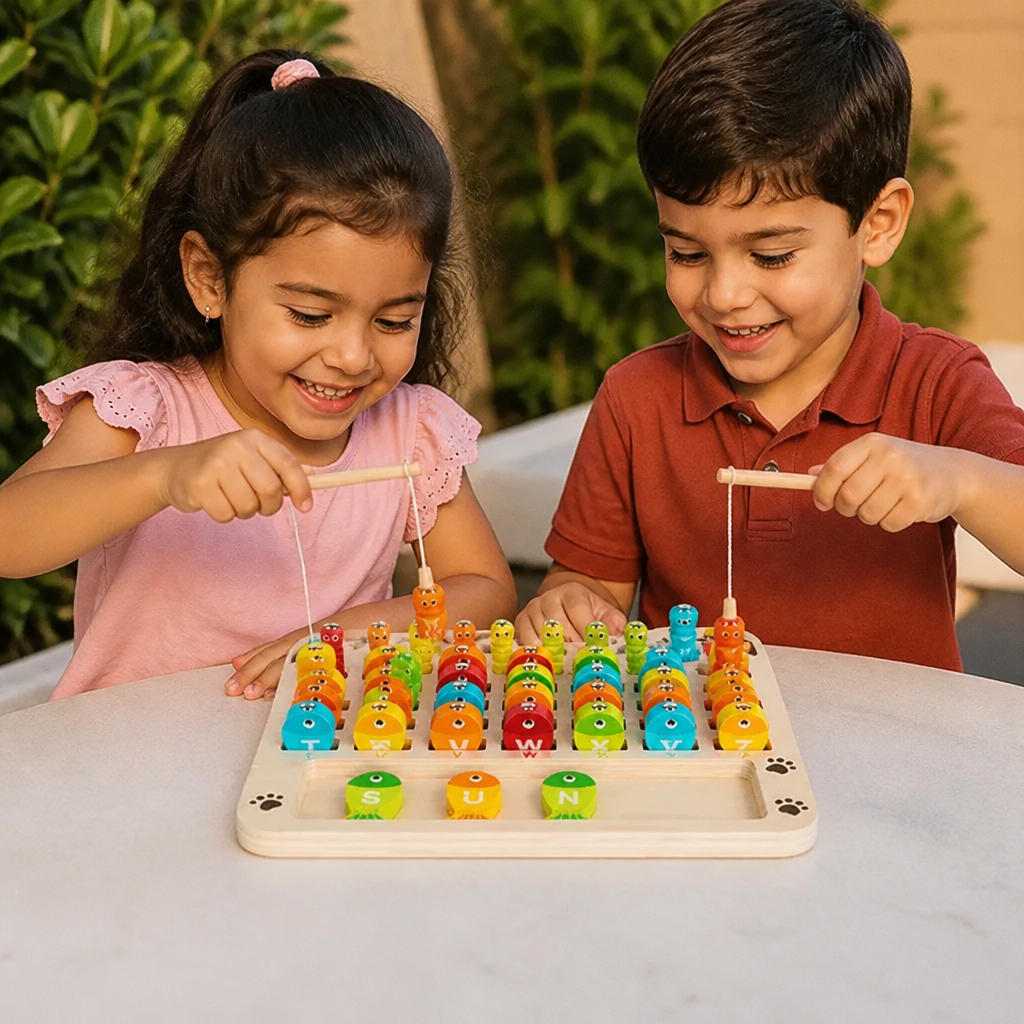 Juego de Pesca Magnética de Madera – Juguete Educativo Infantil para Aprender el Abecedario, las Matemáticas y Desarrollar la Motricidad Fina