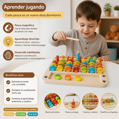 Juego de Pesca Magnética de Madera – Juguete Educativo Infantil para Aprender el Abecedario, las Matemáticas y Desarrollar la Motricidad Fina