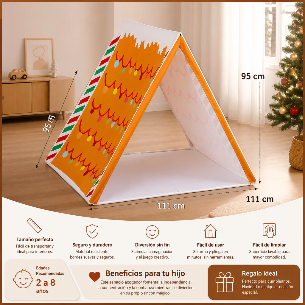 Tienda de juegos navideña con diseño de casita de jengibre para niños