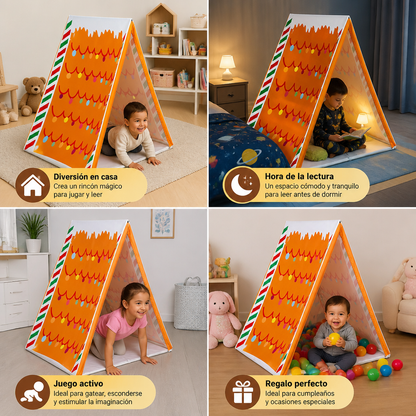 Tienda de juegos navideña con diseño de casita de jengibre para niños