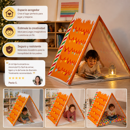 Tienda de juegos navideña con diseño de casita de jengibre para niños
