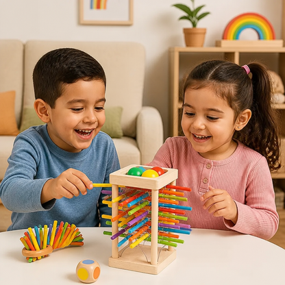 Juego educativo de destreza de madera 3 en 1 con bolas y palitos