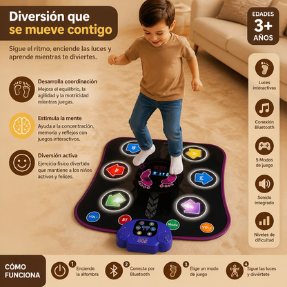 Alfombrilla de baile Bluetooth luminosa para niños con 5 modos de juego