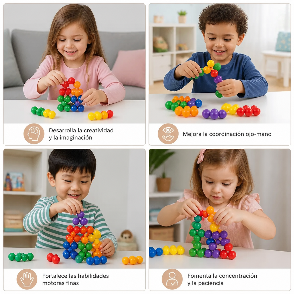 Set de construcción 3D con bolas de colores – juguete educativo creativo para niños que desarrolla la motricidad fina