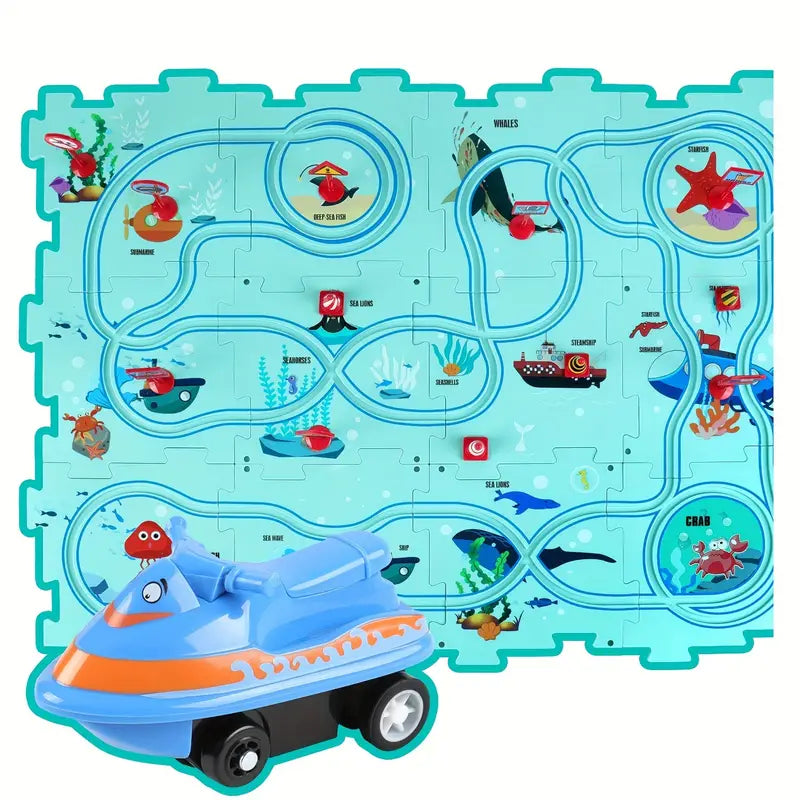 Estera de juego de pista de rompecabezas para niños | Juego de suelo interactivo con caminos conectables para la diversión de carreras imaginativas