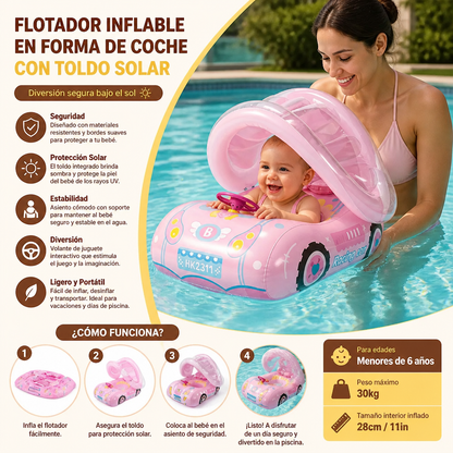 Flotador inflable para bebé en forma de coche con toldo solar