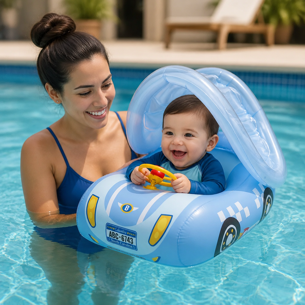 Flotador inflable para bebé en forma de coche con toldo solar