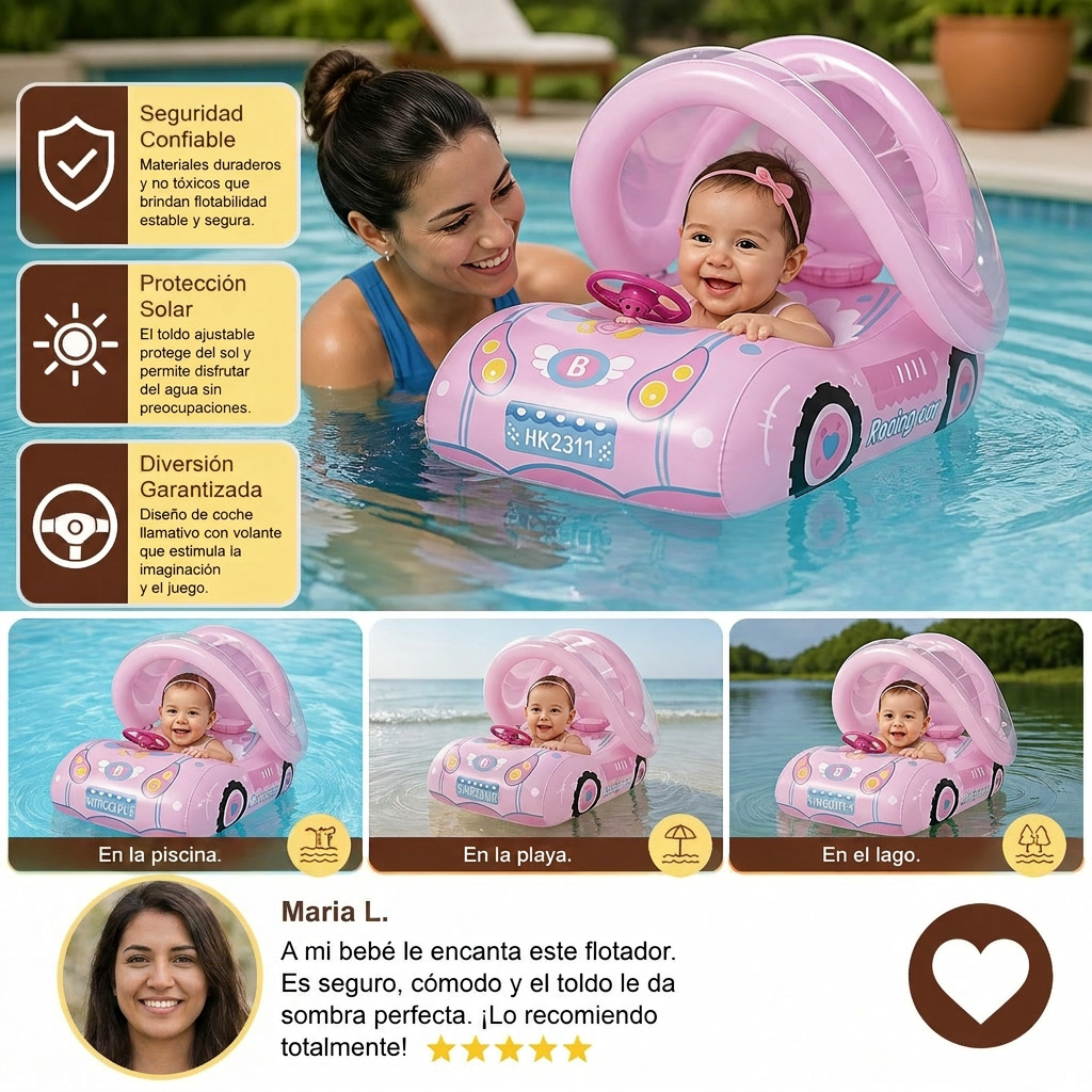 Flotador inflable para bebé en forma de coche con toldo solar