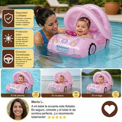 Flotador inflable para bebé en forma de coche con toldo solar