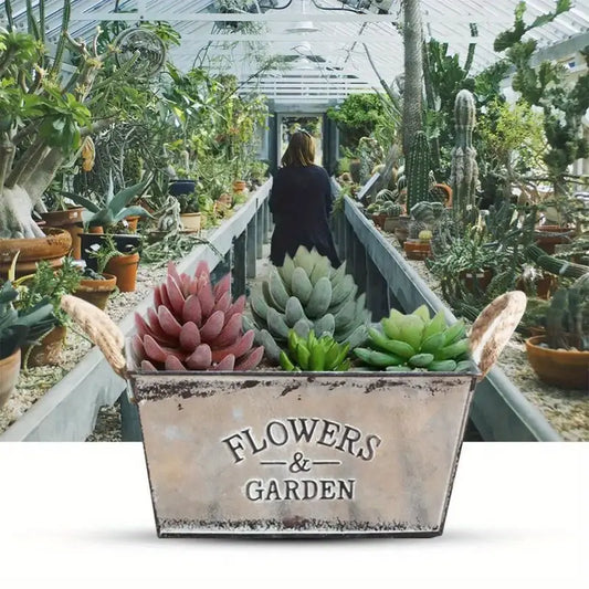 Contenedor Decorativo de Metal para Flores y Jardín con Asas de Cuerda de Cáñamo Cuidado con los Ojos