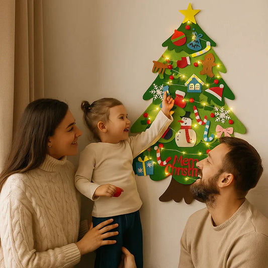 DIY Árbol de Navidad de fieltro para niños | Decoración de pared segura con adornos extraíbles para jugar y divertirse en vacaciones