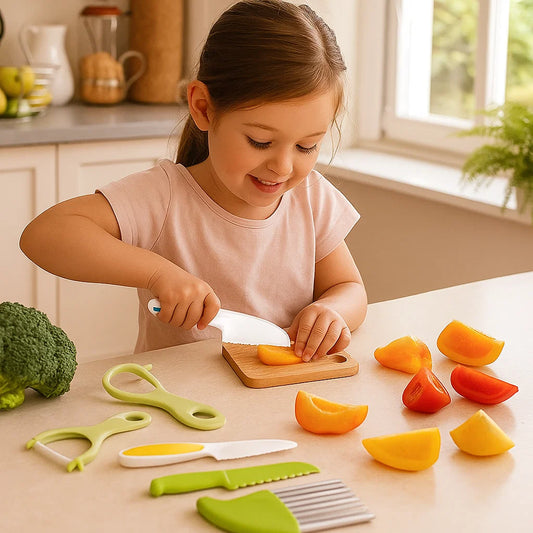 Juego de cuchillos de corte para niños | Herramientas de cocina seguras y divertidas para aprender a cortar frutas y verduras