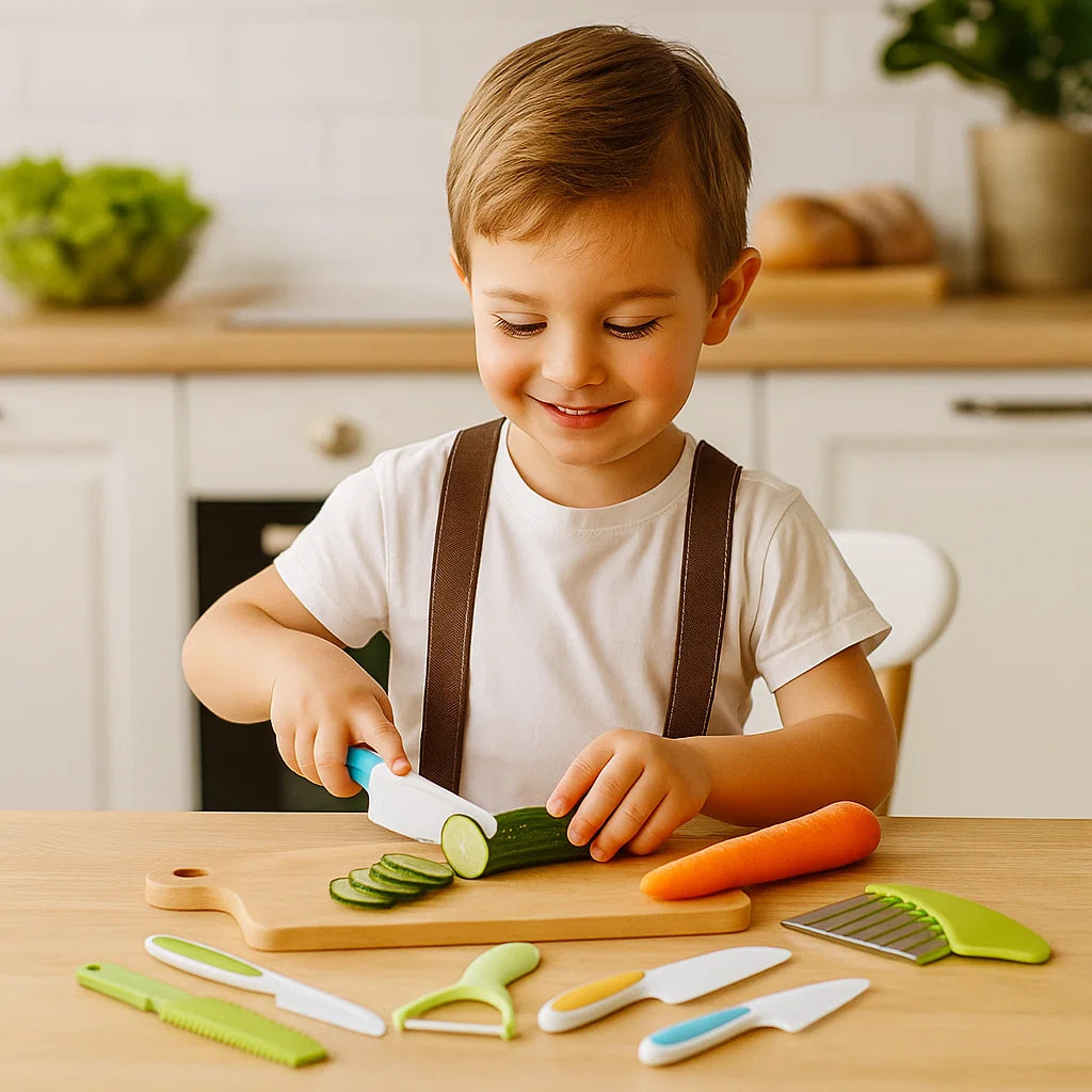 Juego de cuchillos de corte para niños | Herramientas de cocina seguras y divertidas para aprender a cortar frutas y verduras