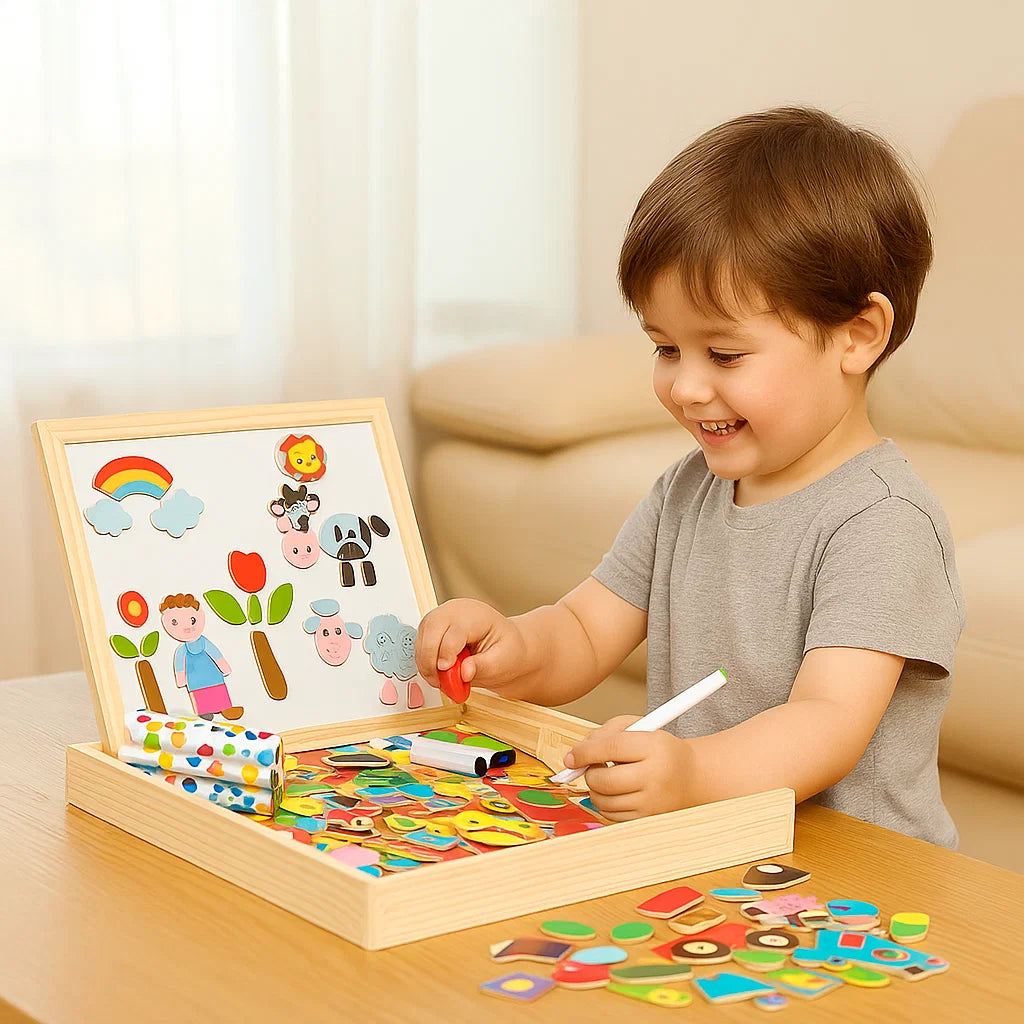 Pizarra rompecabezas magnética para niños | Juguete de aprendizaje creativo con funciones de dibujo y emparejamiento de formas