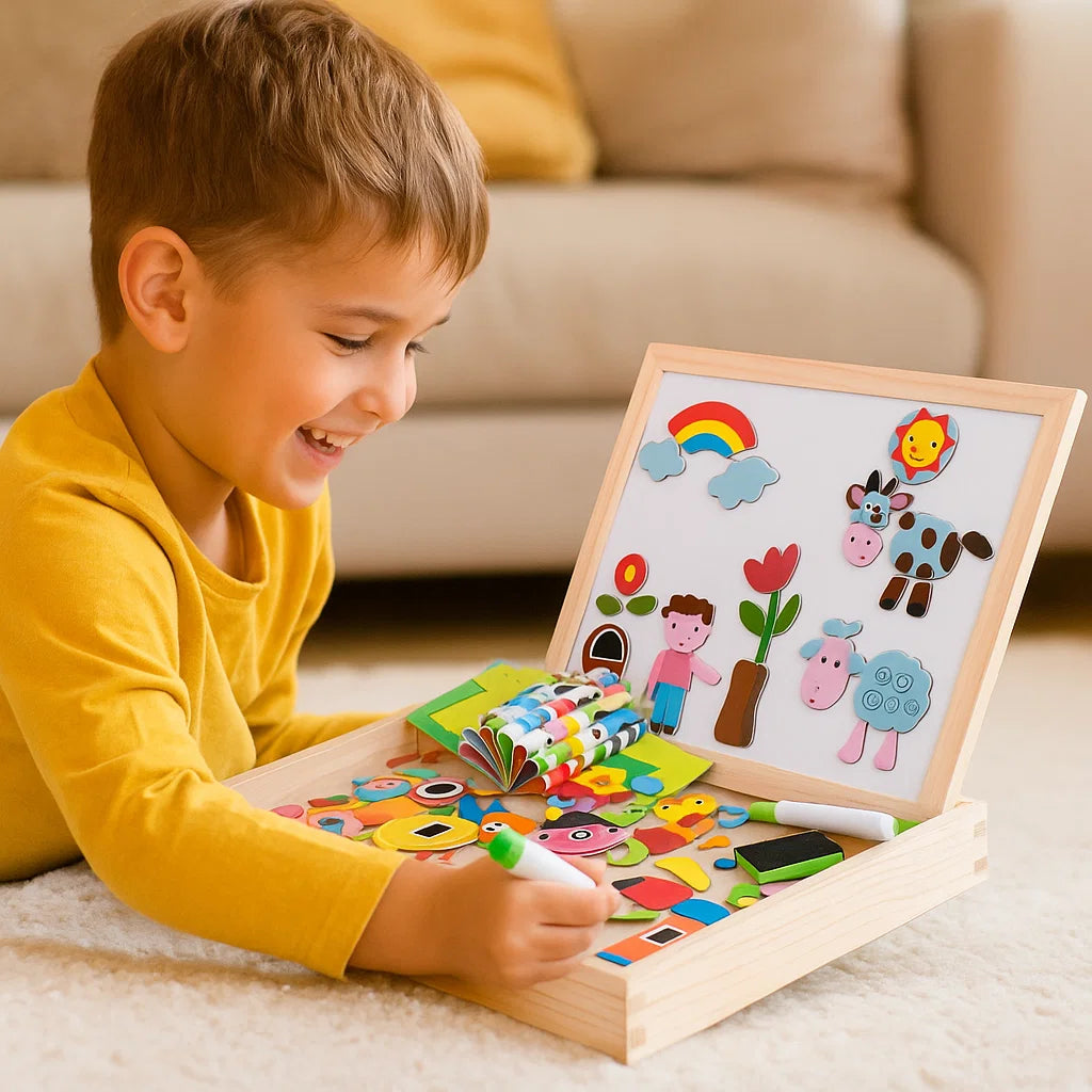 Pizarra rompecabezas magnética para niños | Juguete de aprendizaje creativo con funciones de dibujo y emparejamiento de formas
