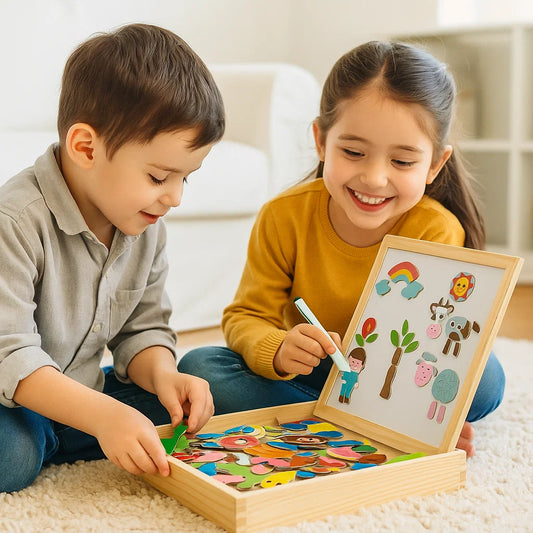 Pizarra rompecabezas magnética para niños | Juguete de aprendizaje creativo con funciones de dibujo y emparejamiento de formas
