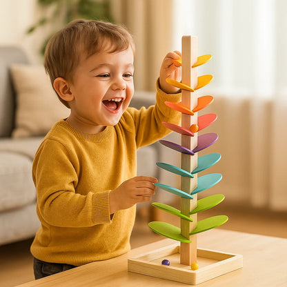 Árbol de bolas de madera para niños | Colorido juguete de pista musical para habilidades motoras y diversión de aprendizaje temprano