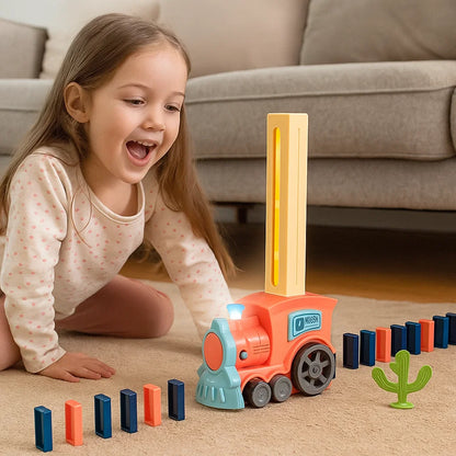Juguete de tren dominó para niños | Colocación automática de vías con luces y sonido para una diversión creativa de aprendizaje Tren dominó de juguete para niños