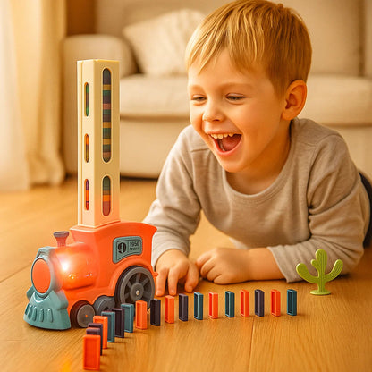 Juguete de tren dominó para niños | Colocación automática de vías con luces y sonido para una diversión creativa de aprendizaje Tren dominó de juguete para niños