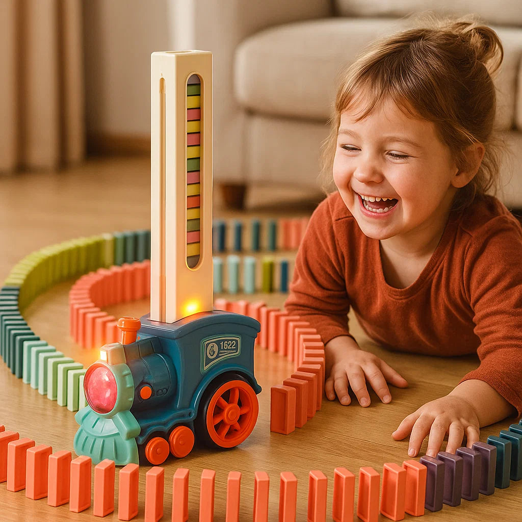 Juguete de tren dominó para niños | Colocación automática de vías con luces y sonido para una diversión creativa de aprendizaje Tren dominó de juguete para niños