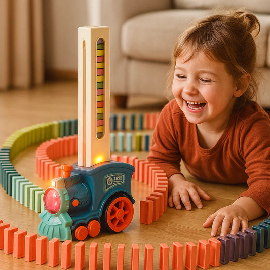 Juguete de tren dominó para niños | Colocación automática de vías con luces y sonido para una diversión creativa de aprendizaje Tren dominó de juguete para niños