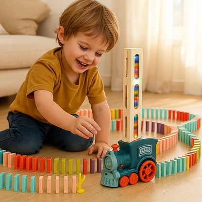 Juguete de tren dominó para niños | Colocación automática de vías con luces y sonido para una diversión creativa de aprendizaje Tren dominó de juguete para niños