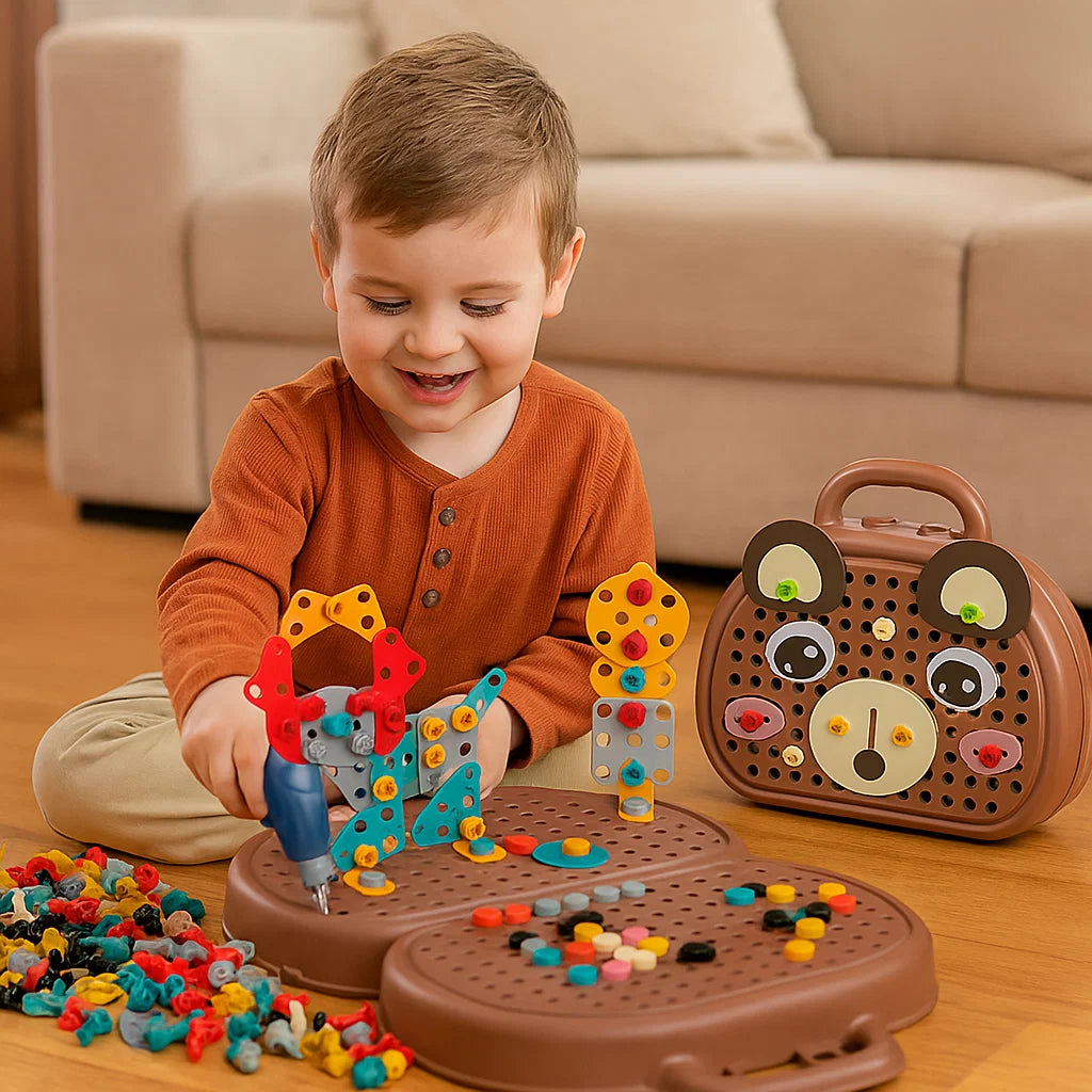 Set de juego de taladro para niños | Caja de herramientas educativa con destornillador eléctrico para construcción y juegos de rol Sistema de juego de taladro para niños