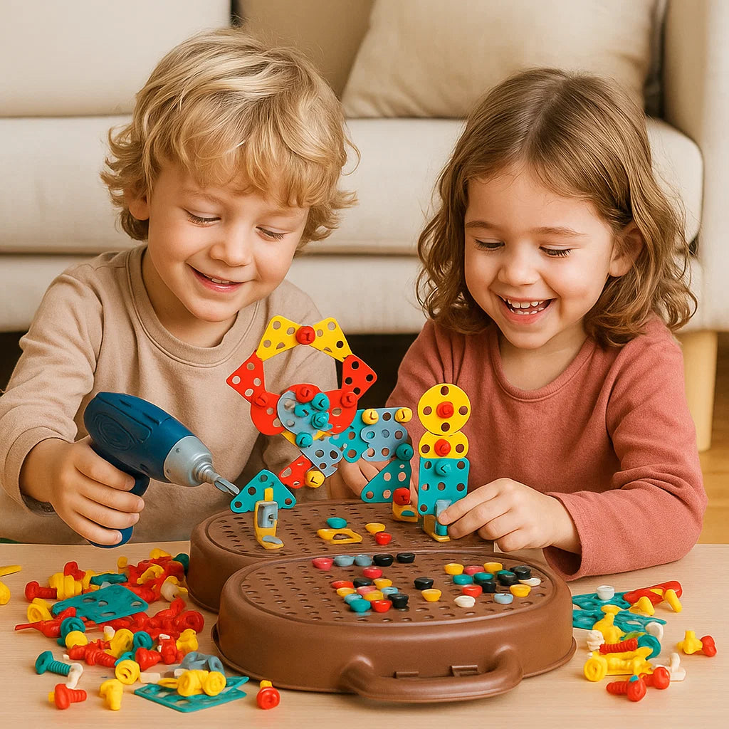 Set de juego de taladro para niños | Caja de herramientas educativa con destornillador eléctrico para construcción y juegos de rol Sistema de juego de taladro para niños